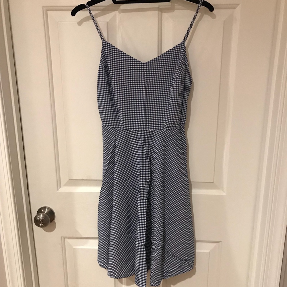 Blue and White Gingham skinny strap dress